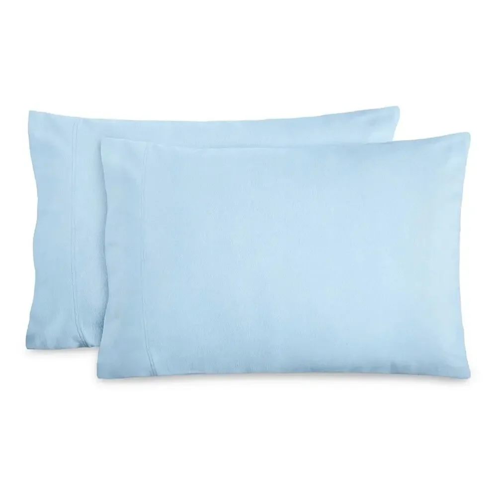 Bare Home King Pillowcases Set 2 Light Blue 100% Cotton Flannel Made in Turkey